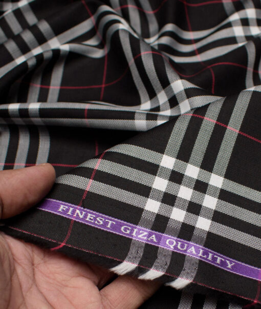 Soktas  Giza Cotton Checks Shirting Fabric (Black)