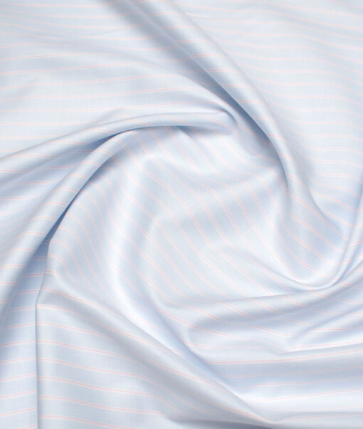 Soktas  Giza Cotton Striped Shirting Fabric (Sky Blue)