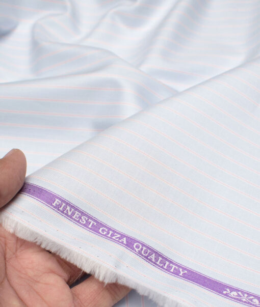 Soktas  Giza Cotton Striped Shirting Fabric (Sky Blue)