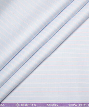 Soktas  Giza Cotton Striped Shirting Fabric (Sky Blue)