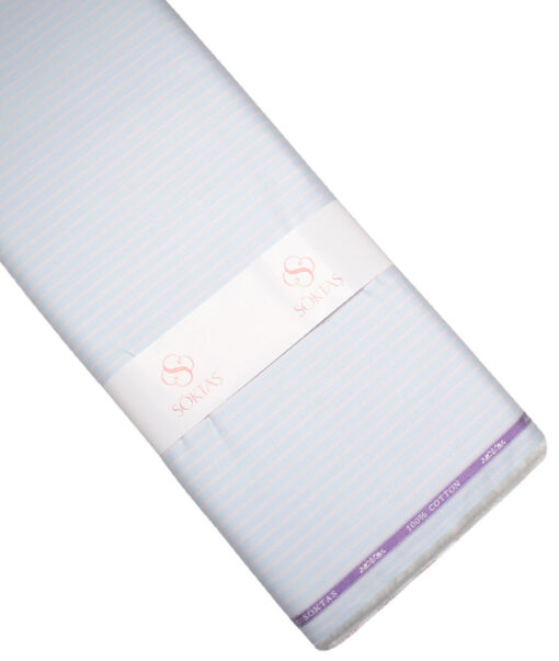 Soktas  Giza Cotton Striped Shirting Fabric (Sky Blue)