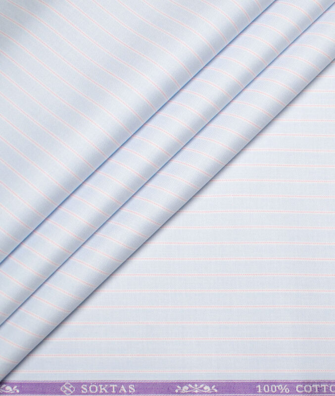 Soktas  Giza Cotton Striped Shirting Fabric (Sky Blue)