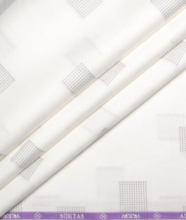Soktas  Giza Cotton Self Design Shirting Fabric (White)