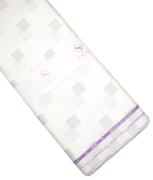 Soktas  Giza Cotton Self Design Shirting Fabric (White)