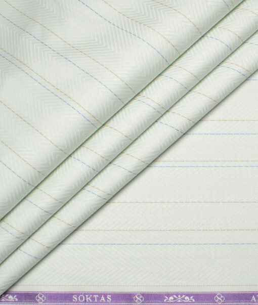 Soktas  Giza Cotton Striped Shirting Fabric (Frost Green)