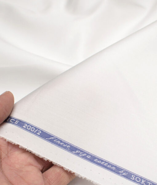 Soktas 2 Ply 200's Giza Cotton Solids Shirt or Kurta Pajama Fabric (White)
