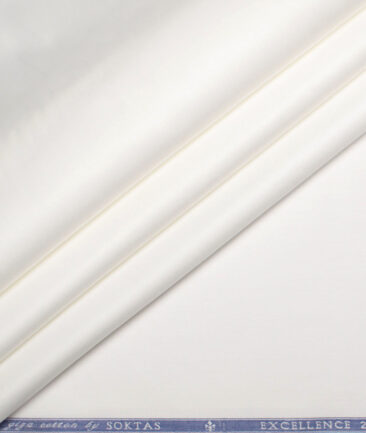 Soktas 2 Ply 200's Giza Cotton Solids Shirt or Kurta Pajama Fabric (White)