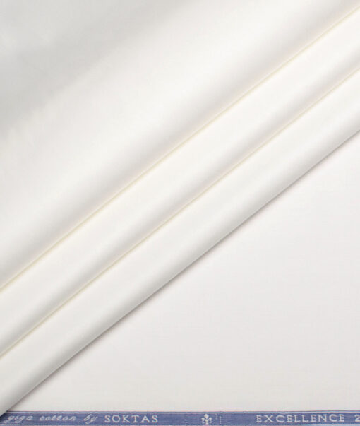 Soktas 2 Ply 200's Giza Cotton Solids Shirt or Kurta Pajama Fabric (White)
