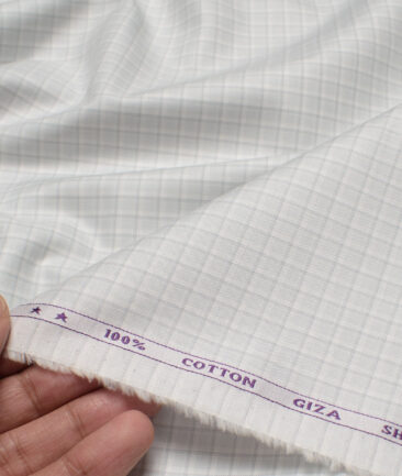 J.Hampstead  Giza Cotton Checks Shirting Fabric (White & Grey)