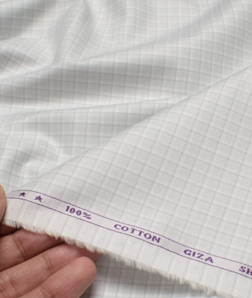 J.Hampstead  Giza Cotton Checks Shirting Fabric (White & Grey)