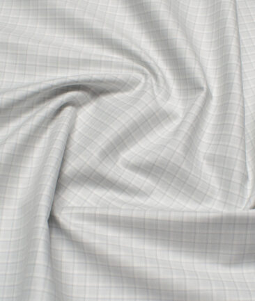 J.Hampstead  Giza Cotton Checks Shirting Fabric (White & Grey)