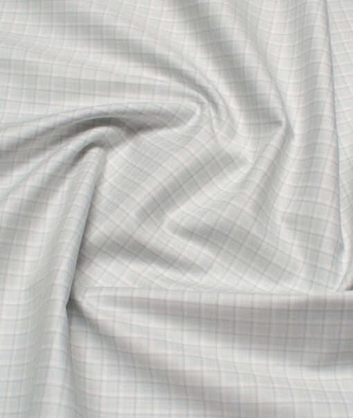 J.Hampstead  Giza Cotton Checks Shirting Fabric (White & Grey)