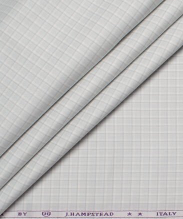 J.Hampstead  Giza Cotton Checks Shirting Fabric (White & Grey)