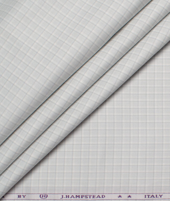 J.Hampstead  Giza Cotton Checks Shirting Fabric (White & Grey)