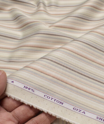 J.Hampstead  Giza Cotton Striped Shirting Fabric (Beige)