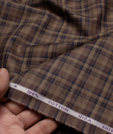 J.Hampstead  Giza Cotton Checks Shirting Fabric (Brown)