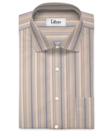 J.Hampstead  Giza Cotton Striped Shirting Fabric (Cream & Grey)