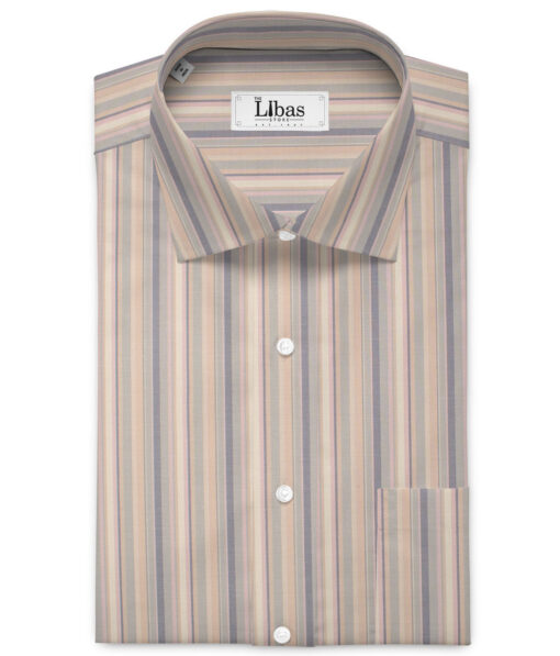 J.Hampstead  Giza Cotton Striped Shirting Fabric (Cream & Grey)