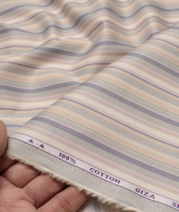 J.Hampstead  Giza Cotton Striped Shirting Fabric (Cream & Grey)
