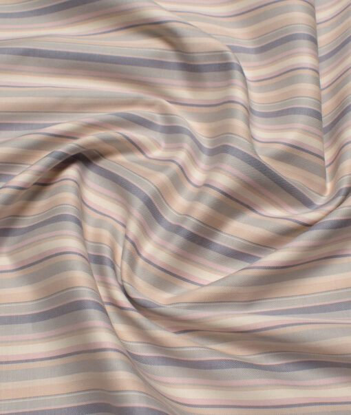J.Hampstead  Giza Cotton Striped Shirting Fabric (Cream & Grey)