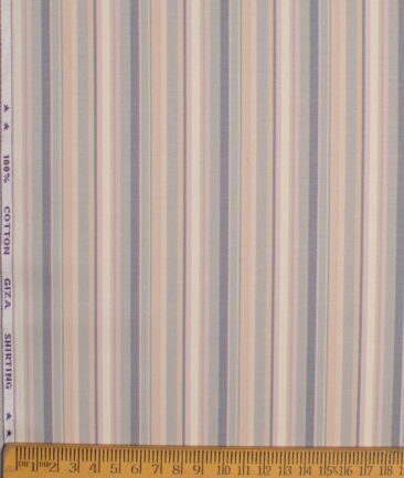 J.Hampstead  Giza Cotton Striped Shirting Fabric (Cream & Grey)