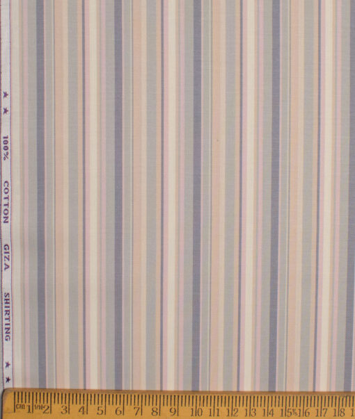 J.Hampstead  Giza Cotton Striped Shirting Fabric (Cream & Grey)