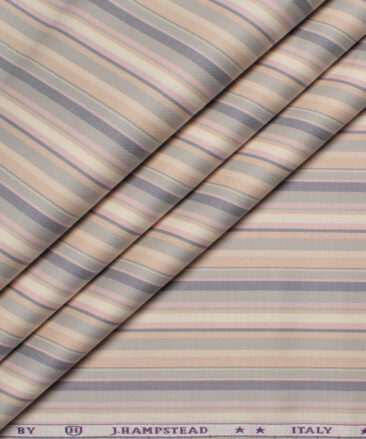 J.Hampstead  Giza Cotton Striped Shirting Fabric (Cream & Grey)