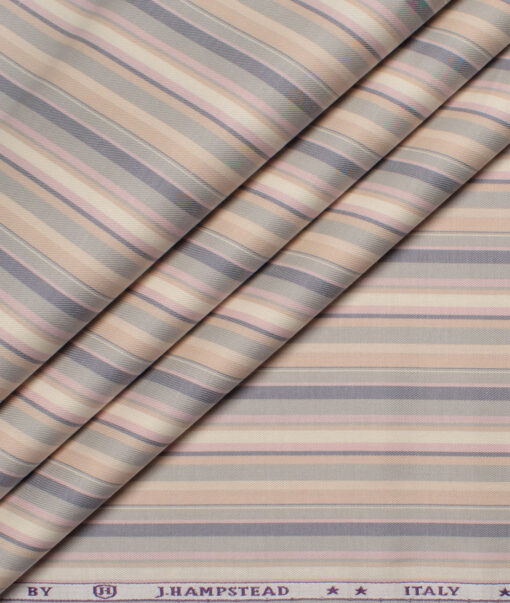 J.Hampstead  Giza Cotton Striped Shirting Fabric (Cream & Grey)