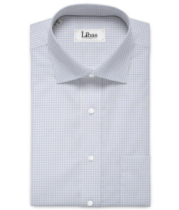 J.Hampstead  Giza Cotton Checks Shirting Fabric (White & Blue)