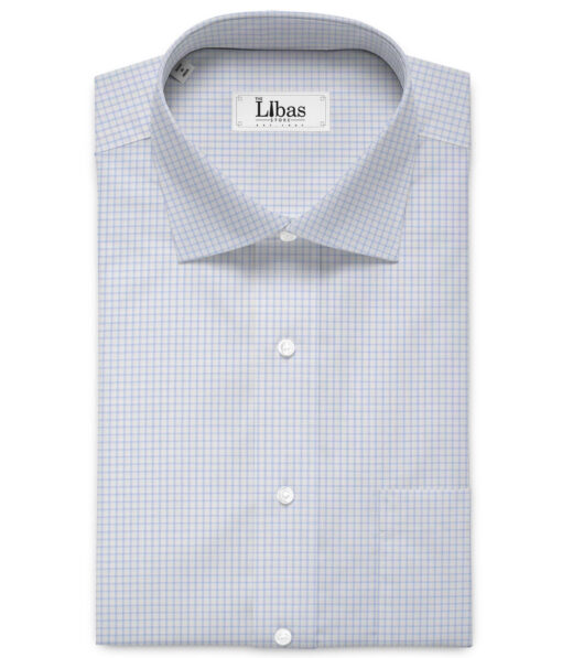J.Hampstead  Giza Cotton Checks Shirting Fabric (White & Blue)