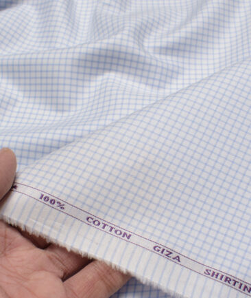 J.Hampstead  Giza Cotton Checks Shirting Fabric (White & Blue)
