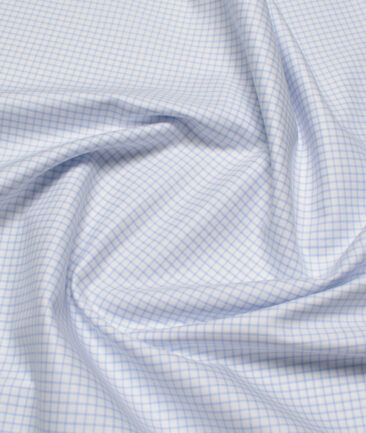 J.Hampstead  Giza Cotton Checks Shirting Fabric (White & Blue)