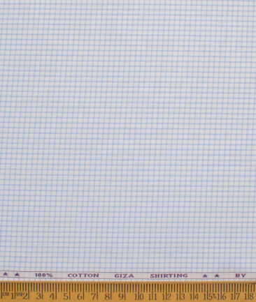 J.Hampstead  Giza Cotton Checks Shirting Fabric (White & Blue)