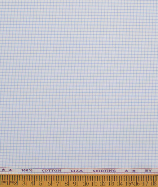 J.Hampstead  Giza Cotton Checks Shirting Fabric (White & Blue)