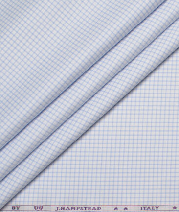 J.Hampstead  Giza Cotton Checks Shirting Fabric (White & Blue)