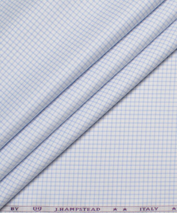 J.Hampstead  Giza Cotton Checks Shirting Fabric (White & Blue)
