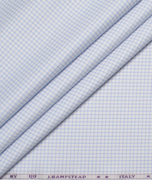 J.Hampstead  Giza Cotton Checks Shirting Fabric (White & Blue)