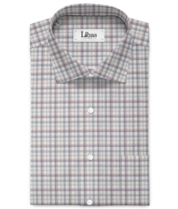 J.Hampstead  Giza Cotton Checks Shirting Fabric (White & Purple)