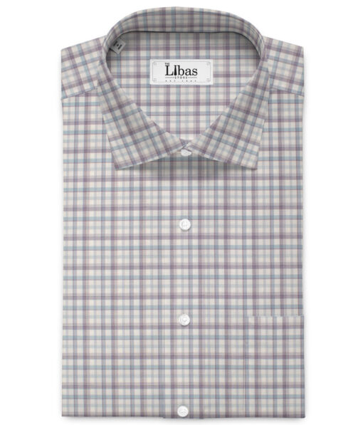 J.Hampstead  Giza Cotton Checks Shirting Fabric (White & Purple)