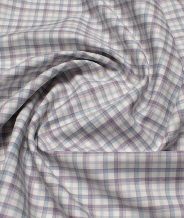 J.Hampstead  Giza Cotton Checks Shirting Fabric (White & Purple)
