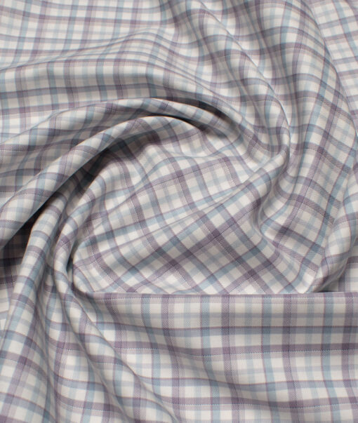 J.Hampstead  Giza Cotton Checks Shirting Fabric (White & Purple)