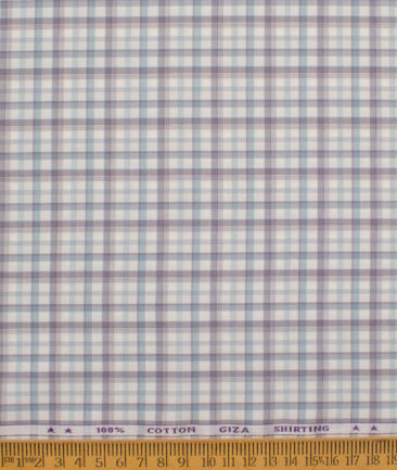 J.Hampstead  Giza Cotton Checks Shirting Fabric (White & Purple)