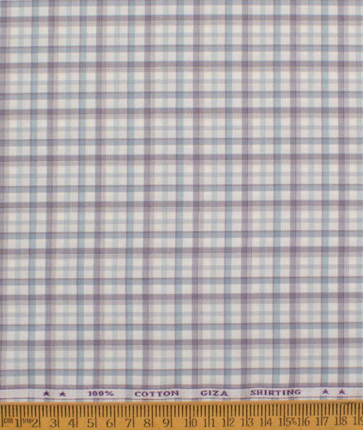 J.Hampstead  Giza Cotton Checks Shirting Fabric (White & Purple)