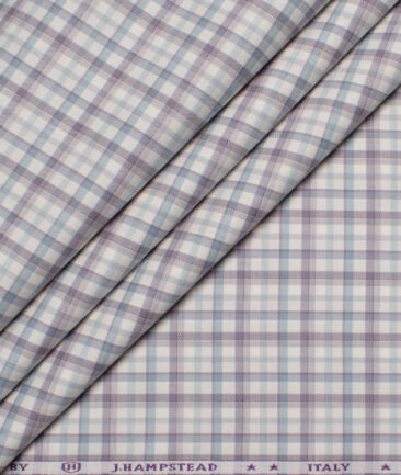 J.Hampstead  Giza Cotton Checks Shirting Fabric (White & Purple)