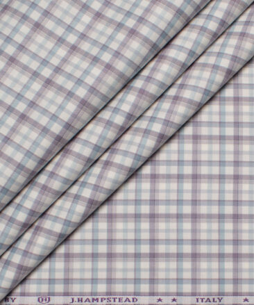 J.Hampstead  Giza Cotton Checks Shirting Fabric (White & Purple)