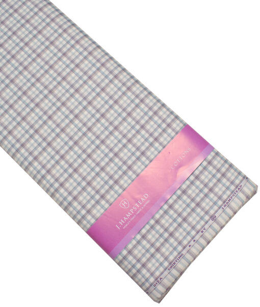 J.Hampstead  Giza Cotton Checks Shirting Fabric (White & Purple)