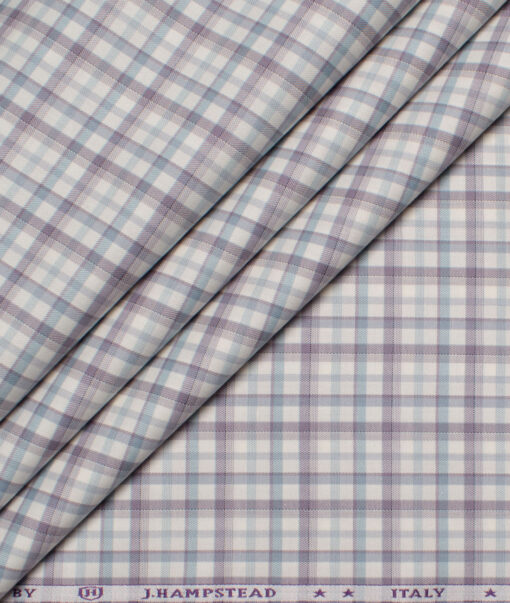 J.Hampstead  Giza Cotton Checks Shirting Fabric (White & Purple)