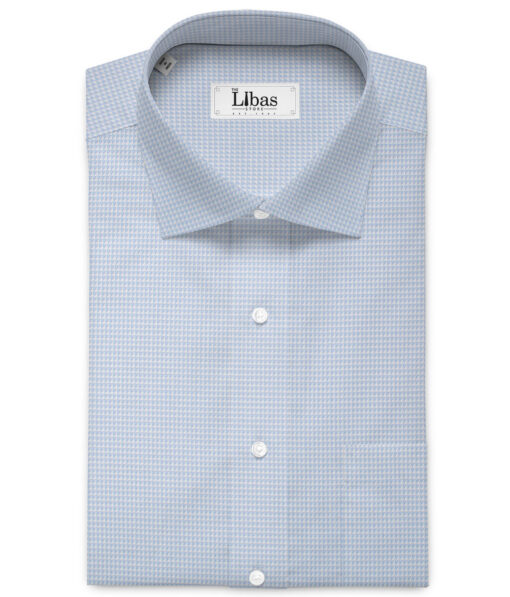 J.Hampstead  Giza Cotton Structured Shirting Fabric (White & Sky Blue)