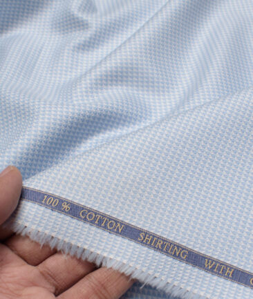 J.Hampstead  Giza Cotton Structured Shirting Fabric (White & Sky Blue)