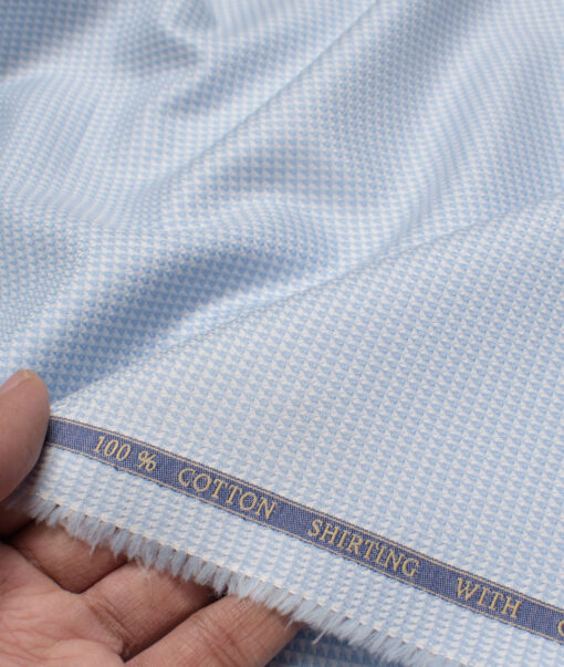 J.Hampstead  Giza Cotton Structured Shirting Fabric (White & Sky Blue)